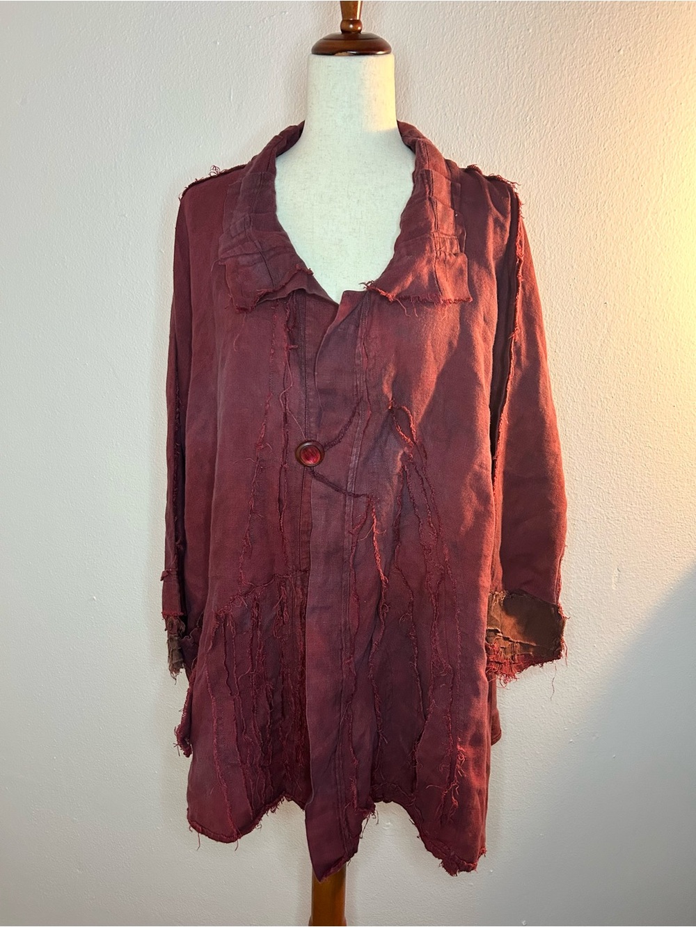 TATIANA PALNITSKA Maroon Long Sleeve Single Button Distress One of One by Artist